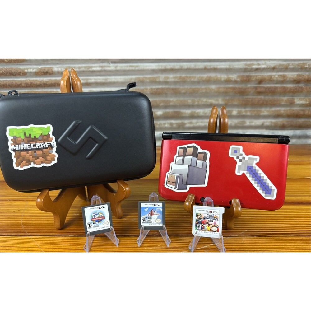 Nintendo 3DS XL Red Console Bundle Tested-New Power Cord-NICE